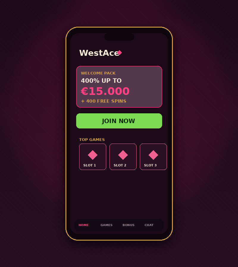 WestAce Casino Deutschland Vorschau auf dem Smartphone - 400% Willkommensbonus bis zu €15.000